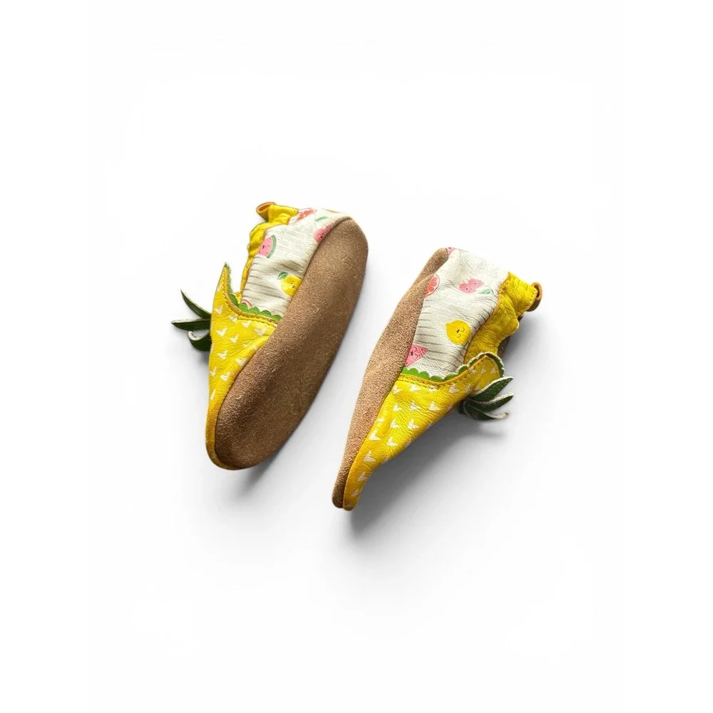 Robeez Pineapple Leather Baby Moccasins Yellow Fruit Soft Sole 12-18 Months